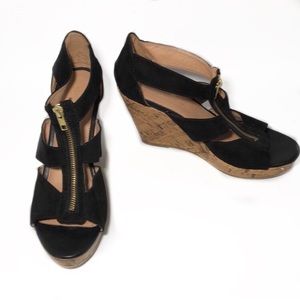 Montego Bay Club Black Sandal Zipper Wedges Sz 10